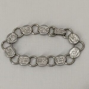 VINTAGE Silver Tone Textured Disc SARAH COV COVENTRY Link Bracelet Small/Child